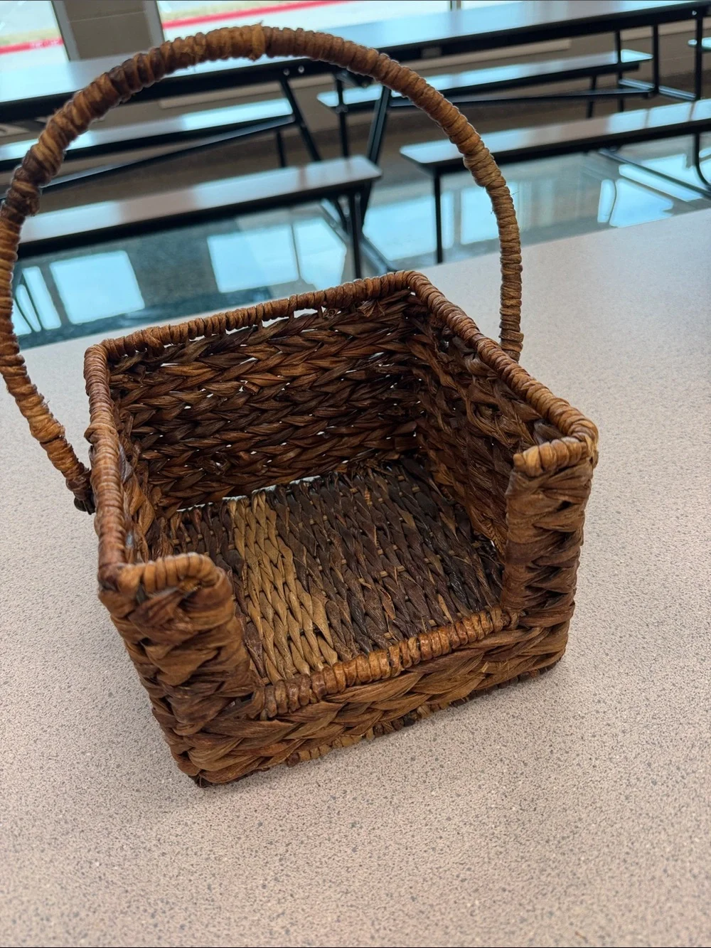 Pottery Barn Brown Handwoven Square Wicker napkin holder basket.